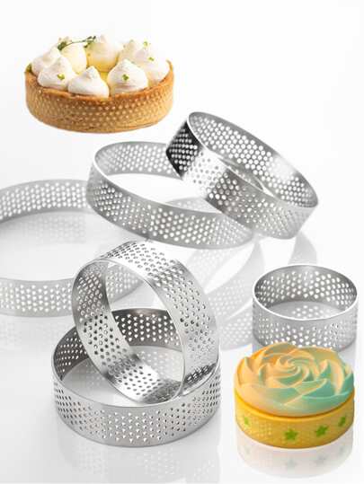 1pc Stainless Steel Round Tart Ring, Perforated Tart Rings for Baking, Stainless Steel Nonstick Round Cake Ring Mousse Rings, Metal Round Pastry Cake Mold, Baking Dessert Ring for Home Food Making Tool