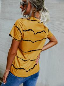 SHEIN LUNE 條紋圓領T恤 - 黃色 - 查看 2