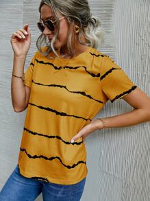 SHEIN LUNE 條紋圓領T恤 - 黃色 - 查看 5