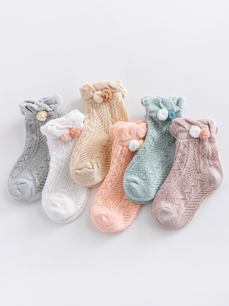 6pairs Toddler Girls Flower Decor Socks - Multicolor - View 1