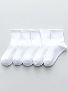 5雙兒童素色中筒襪 - 白色 - 查看 1