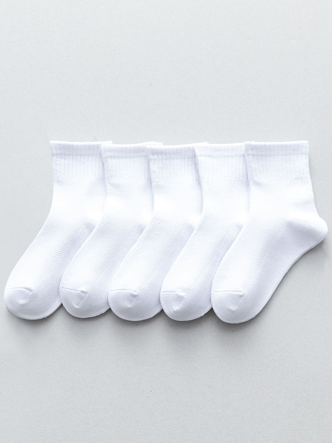 5雙兒童素色中筒襪 - 白色 - 查看 1