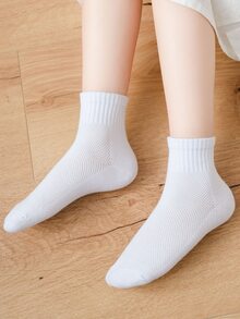 5雙兒童素色中筒襪 - 白色 - 查看 3