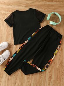 Bộ hai mảnh Gái Tương phản Mesh Lá thư Thể thao - màu đen - Xem 2