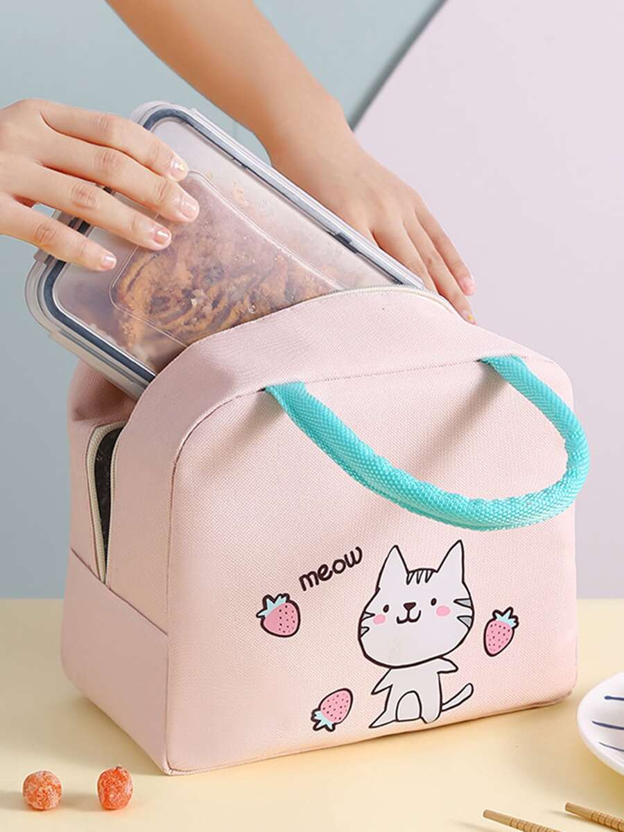 Cartoon Graphic Lunch Bag - Pink - View 1
