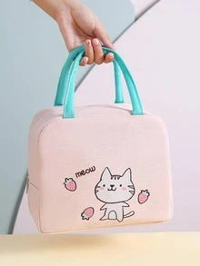 Cartoon Graphic Lunch Bag - Pink - View 2