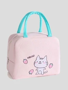 Cartoon Graphic Lunch Bag - Pink - View 3