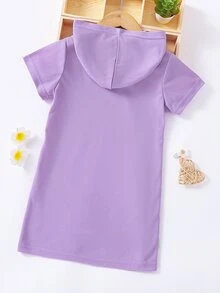 SHEIN Niñitas Vestido estilo camiseta con estampado de conejo con capucha - Lila Púrpura - Ver 2