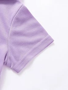 SHEIN Niñitas Vestido estilo camiseta con estampado de conejo con capucha - Lila Púrpura - Ver 3