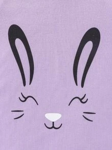 SHEIN Niñitas Vestido estilo camiseta con estampado de conejo con capucha - Lila Púrpura - Ver 7