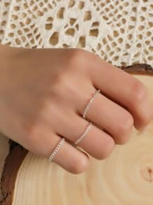 3入組極簡風格素色戒指 - 銀色 - 查看 1