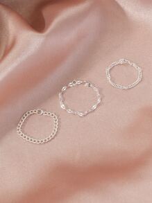 3入組極簡風格素色戒指 - 銀色 - 查看 2