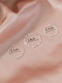 3入組極簡風格素色戒指 - 銀色 - 查看 4