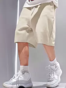 Manfinity EZcore Men Patched Drawstring Waist Loose Shorts - Apricot - View 3