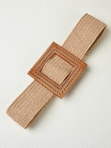 Cinturón trenzado con hebilla cuadrada - Camel - Ver 2
