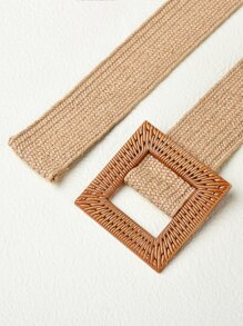 Cinturón trenzado con hebilla cuadrada - Camel - Ver 4