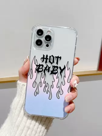 Funda de celular transparente con patrón de fuego