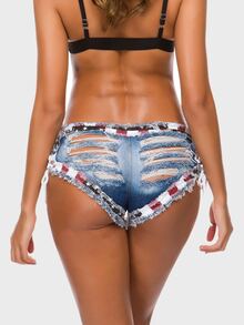 Shorts en mezclilla cintura baja desgarro con cordón lateral - Multicolor - Ver 5