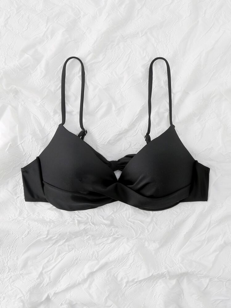 Top de bikini push up sólido, para vacaciones de verano en la playa - Negro - Añade 1