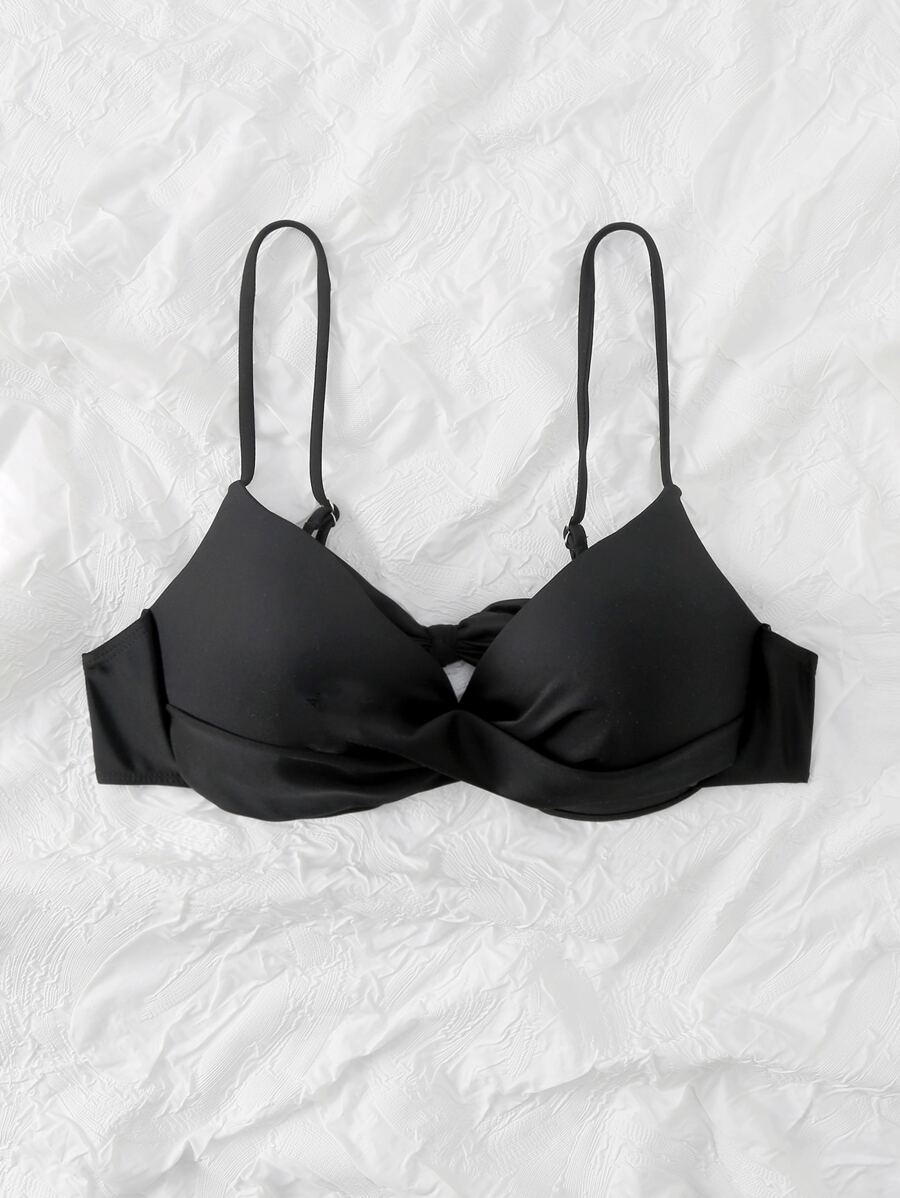 Women Bikini Tops Memutar Plain Anggun - Hitam - View 1