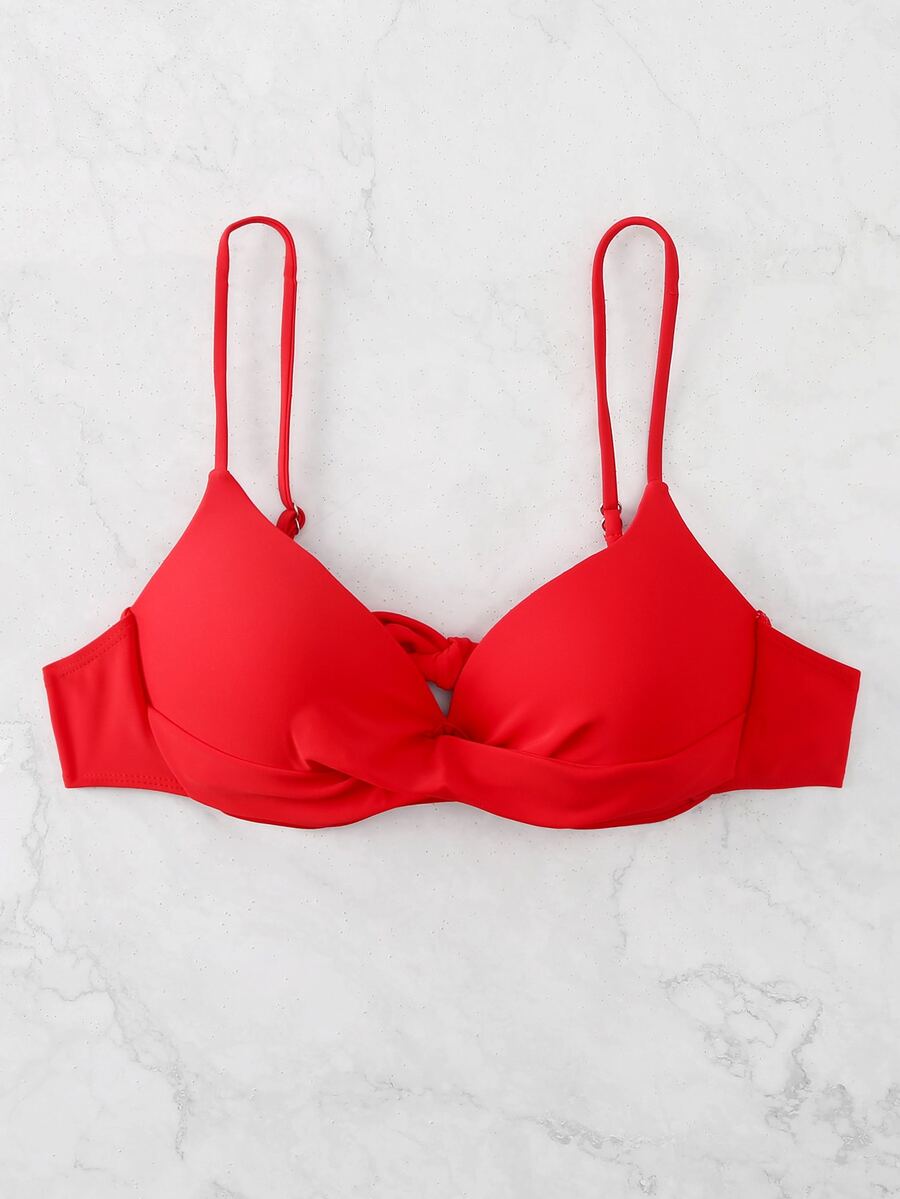 Solid Push Up Bikini Top, For Summer Beach Vacation - Red - View 1