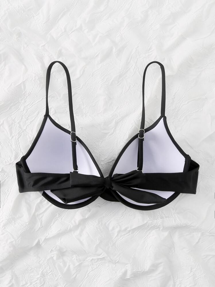 Top de bikini push up sólido, para vacaciones de verano en la playa - Negro - Añade 2