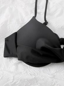 Women Bikini Tops Memutar Plain Anggun - Hitam - View 3