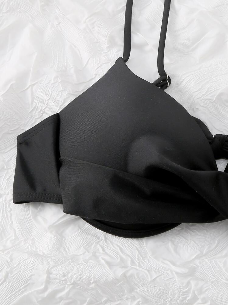 Top de bikini push up sólido, para vacaciones de verano en la playa - Negro - Añade 3