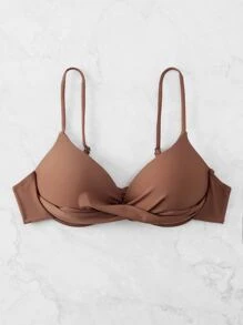 Solid Push Up Bikini Top, For Summer Beach Vacation - Coffee Brown - View 1