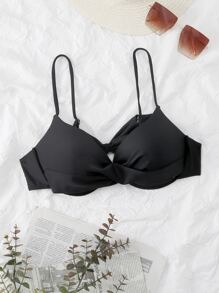 Women Bikini Tops Memutar Plain Anggun - Hitam - View 4