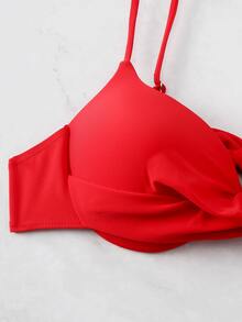 Solid Push Up Bikini Top, For Summer Beach Vacation - Red - View 3