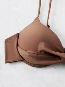 Solid Push Up Bikini Top, For Summer Beach Vacation - Coffee Brown - View 3
