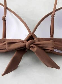 Solid Push Up Bikini Top, For Summer Beach Vacation - Coffee Brown - View 4