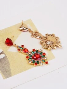 Rhinestone Heart Drop Earrings Valentines - Red - View 4