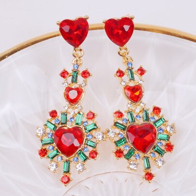 Rhinestone Heart Drop Earrings