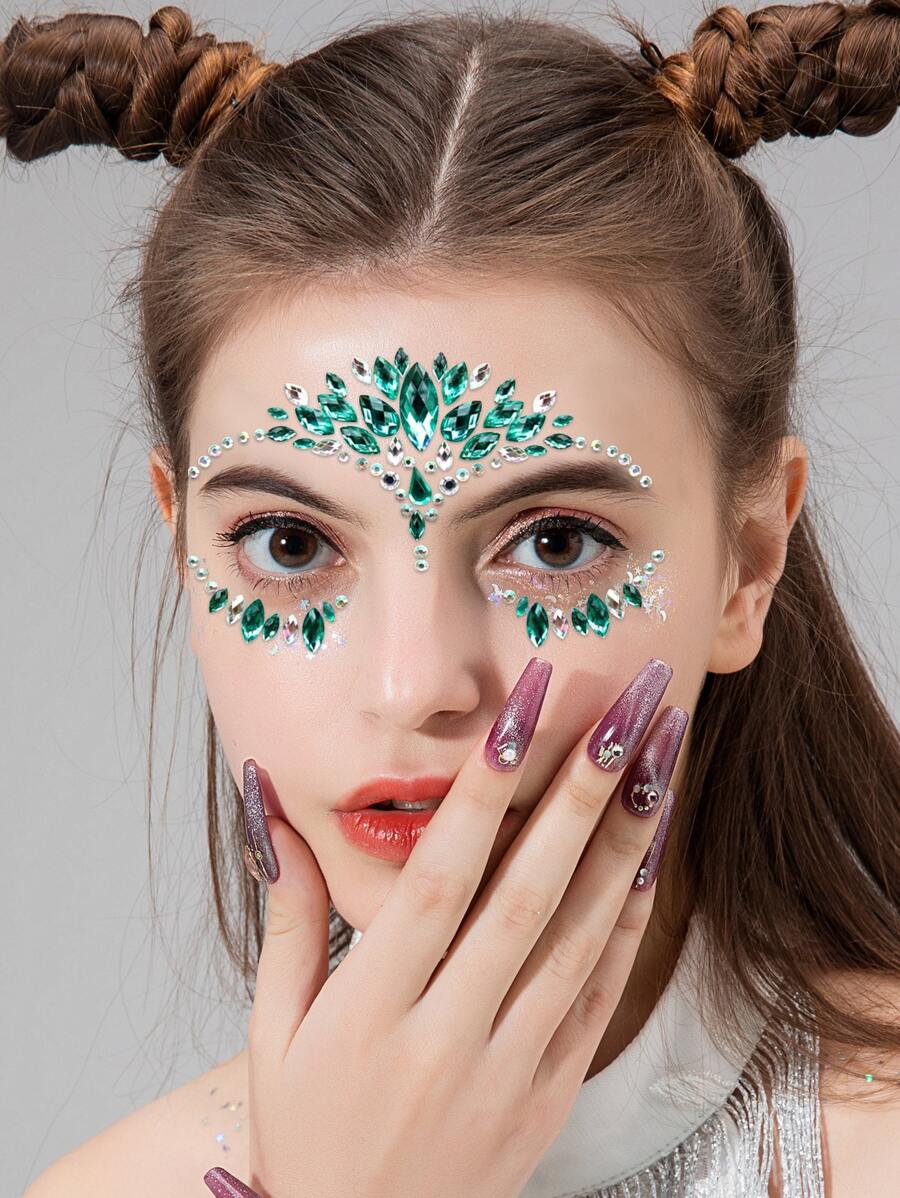 1 hoja Tatuaje de pegatina de ojo con strass con forma de gota de agua