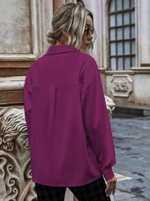 SHEIN Clasi Solid Button-Front Drop Shoulder Shirt - Purple - View 2