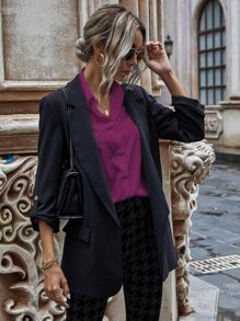 SHEIN Clasi Solid Button-Front Drop Shoulder Shirt - Purple - View 6