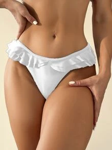 多層荷葉邊丁字褲泳衣下裝 - 白色 - 查看 1