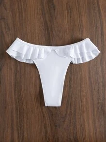 多層荷葉邊丁字褲泳衣下裝 - 白色 - 查看 6
