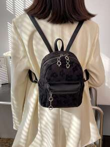 Mochila con estampado floral doble cremallera - Negro - Ver 1