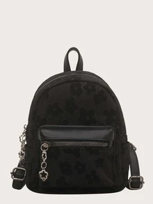 Mochila con estampado floral doble cremallera - Negro - Ver 3