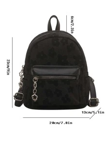 Mochila con estampado floral doble cremallera - Negro - Ver 4