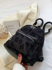 Mochila con estampado floral doble cremallera - Negro - Ver 5