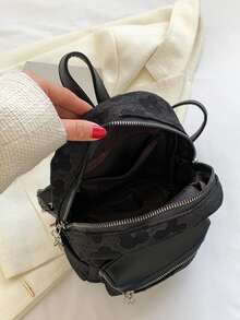 Mochila con estampado floral doble cremallera - Negro - Ver 6