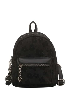 Mochila con estampado floral doble cremallera - Negro - Ver 7