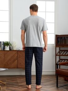Hombres Set homewear con estampado de letra de cuadros - Multicolor - Ver 2
