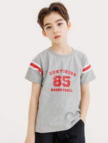 Niños 1 pieza Camiseta con estampado de letra y rayas - Gris Claro - Ver 3