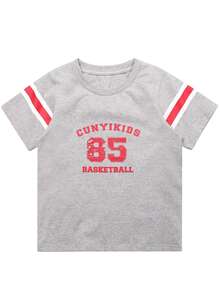Niños 1 pieza Camiseta con estampado de letra y rayas - Gris Claro - Ver 4