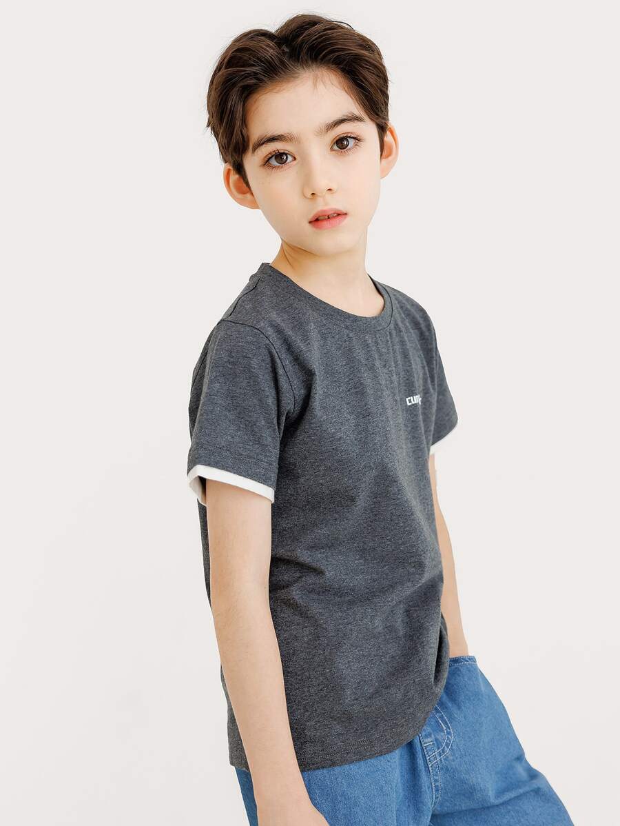 Niños Camiseta 2 en 1 con estampado de letra y de coche - Gris Oscuro - Ver 1